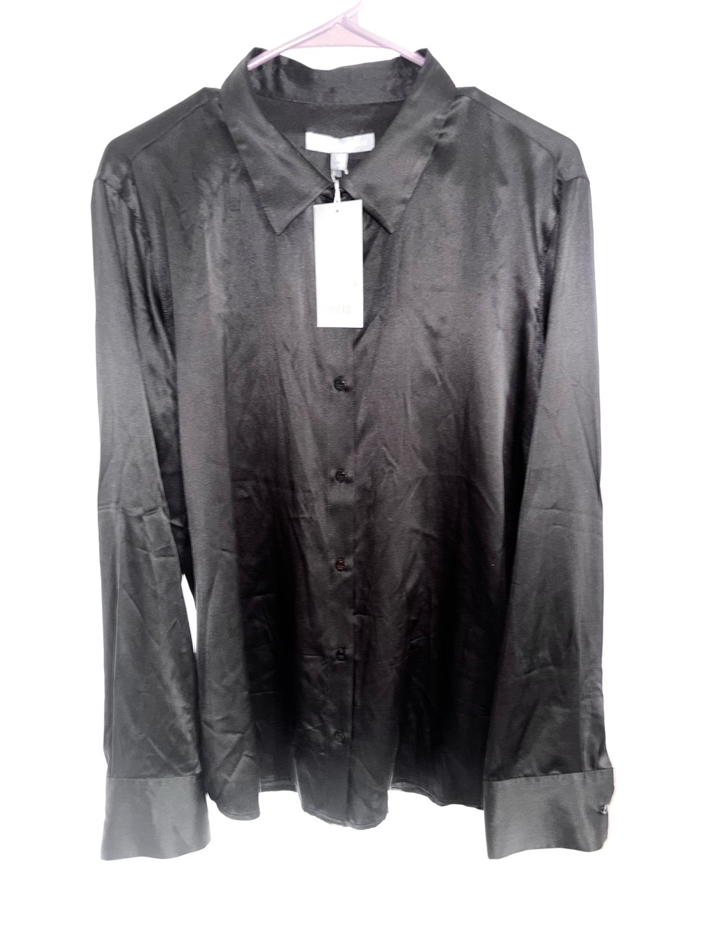 ANTONIO MELANI Black Satin Button-Up Blouse